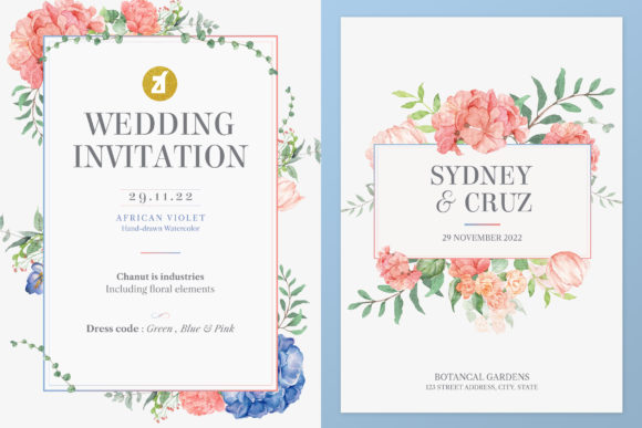 African Violet Wedding Invitation Print Templates for Handmade Business Magic
