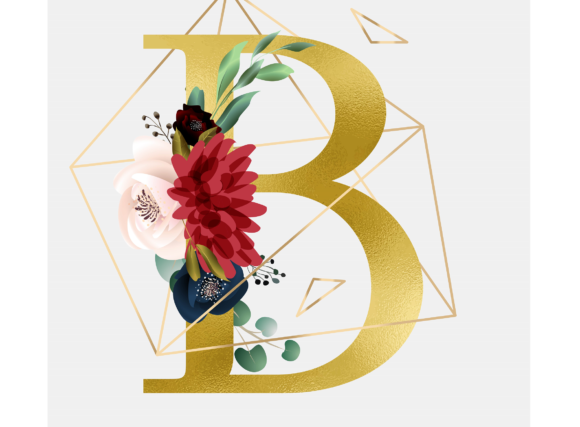 Alphabet B Floral Wreath Golden Foil Graphic Templates