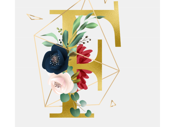 Alphabet F Floral Wreath Golden Foil Graphic Templates