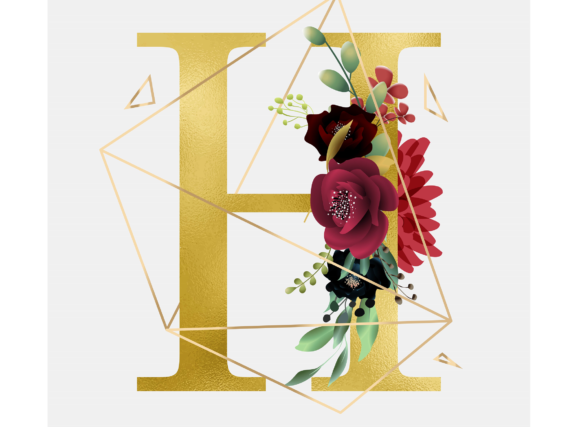 Alphabet H Floral Wreath Golden Foil Graphic Templates
