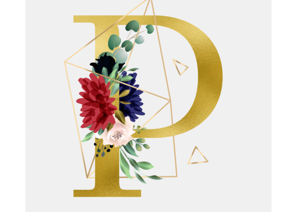 Alphabet P Floral Wreath Golden Foil Graphic Templates