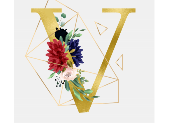 Alphabet V Floral Wreath Golden Foil: Elegant Graphic Templates for Premium Branding