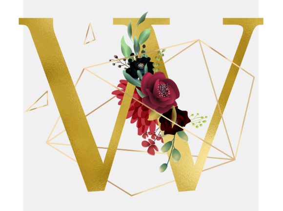 Alphabet W Floral Wreath Golden Foil Graphic Templates