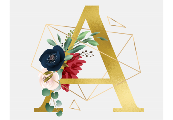 Elegant Floral Branding with Alphabet a Floral Wreath Golden Foil Templates