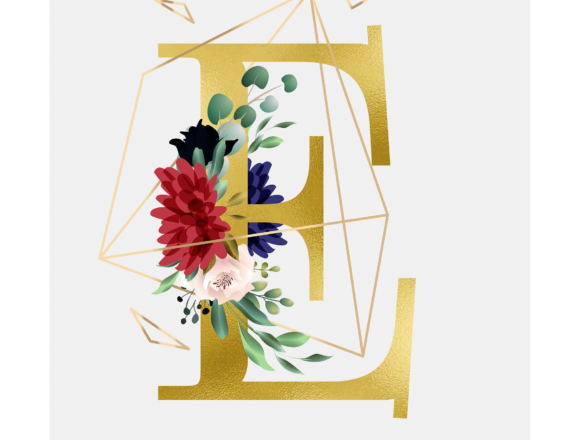 Elegant Floral Branding with Alphabet E Floral Wreath Golden Foil