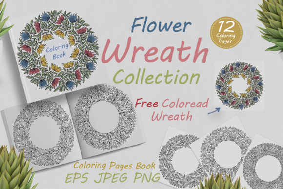 Hand Drawn Wreath with Abstract Flowers Coloring Pages Amp