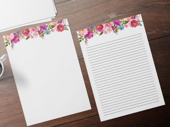 Pink Flowers Floral Stationary Sheets Print Templates